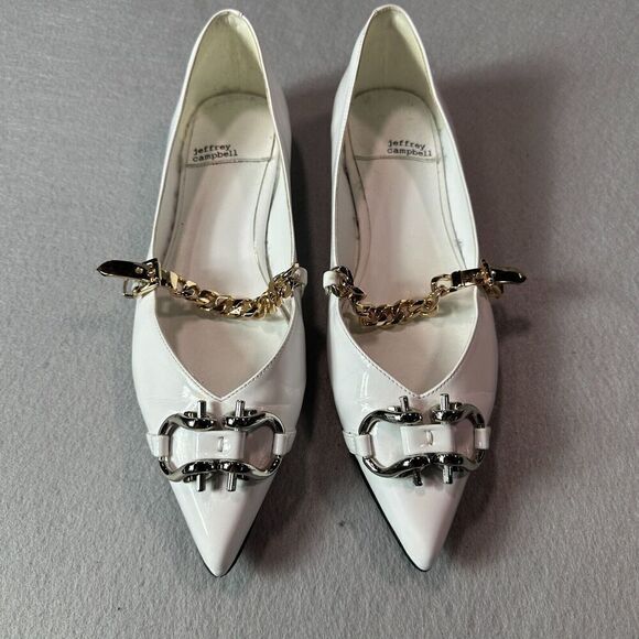 Jeffrey‎ Campbell Lavinia Flats Womens 8.5 White Leather Point Toe Horsebit - Picture 2 of 9